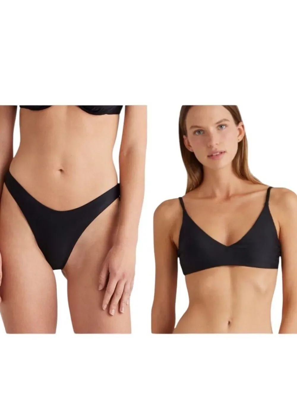 NWT Quince Bikini Set Italian V-neck Bikini Top & High-leg Bottom Black M